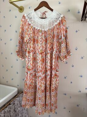 Anthropologie Floral Lace-Yoke Midi Dress